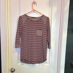 Old Navy Women's Burgundy Striped Long Sleeve Tee